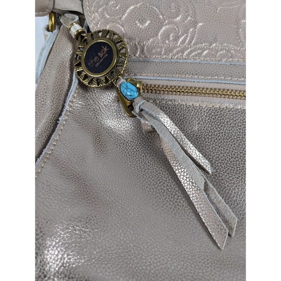 The Sak Ojai Crossbody Bag Gold Leather Embossed Flap Purse Handbag Pockets - Picture 5 of 10